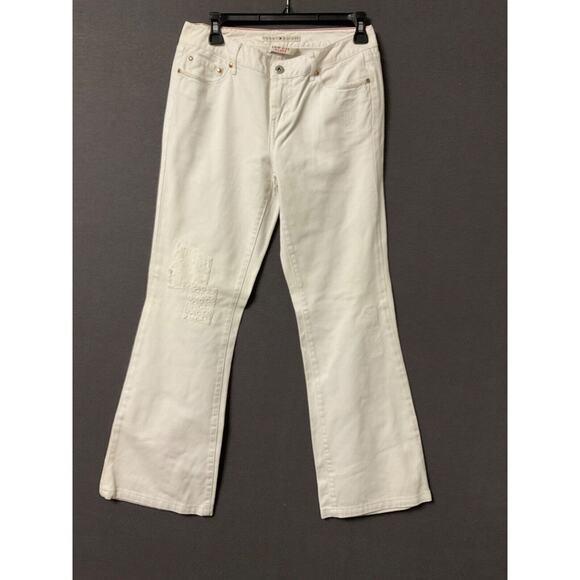 Tommy Hilfiger White Flare Jeans Low Rise Women's Size 4 Distressed VTG - Picture 1 of 8